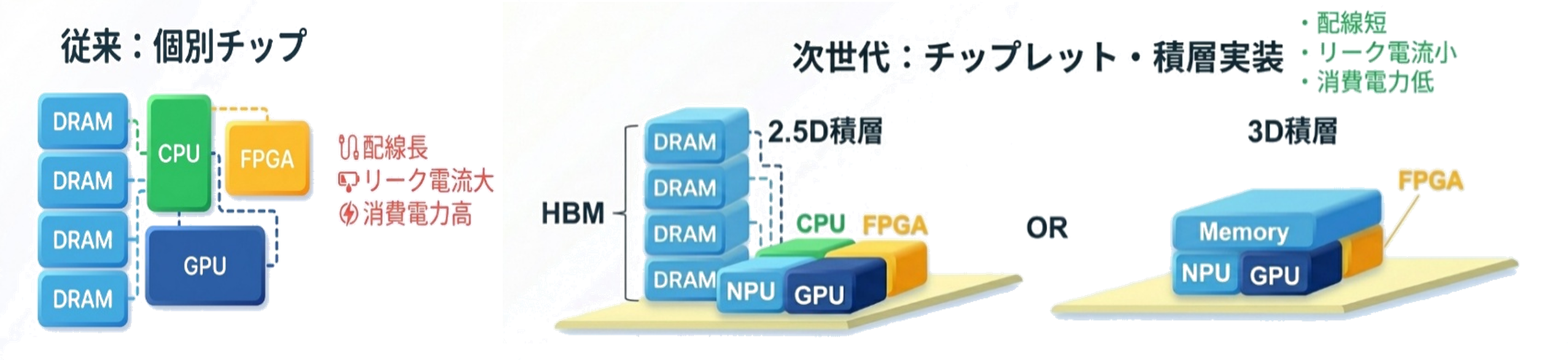 図2 従来・次世代の半導体パッケージレイアウト